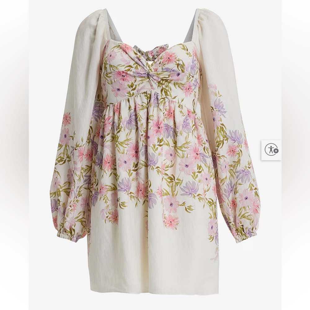 NWT Express Cream and Pink Floral Long Sleeve Dress - Picture 5 of 8